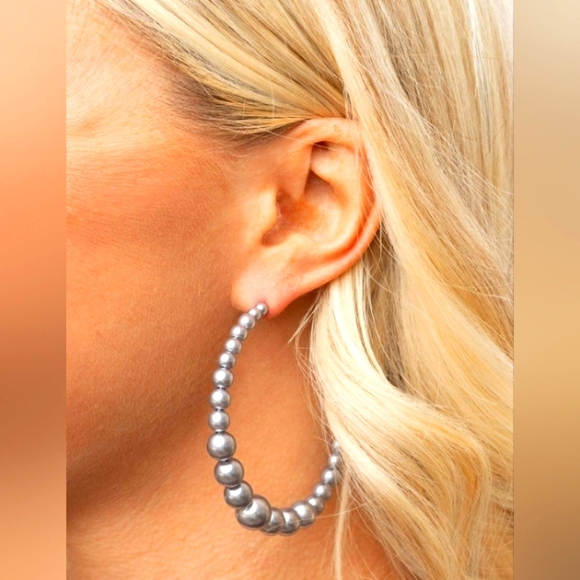 Silver Pearl Hoop Earrings - Picture 1 of 1